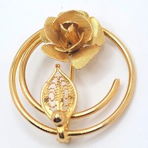 Sarah Coventry Rose Flower Brooch Vintage 60s Gold Tone